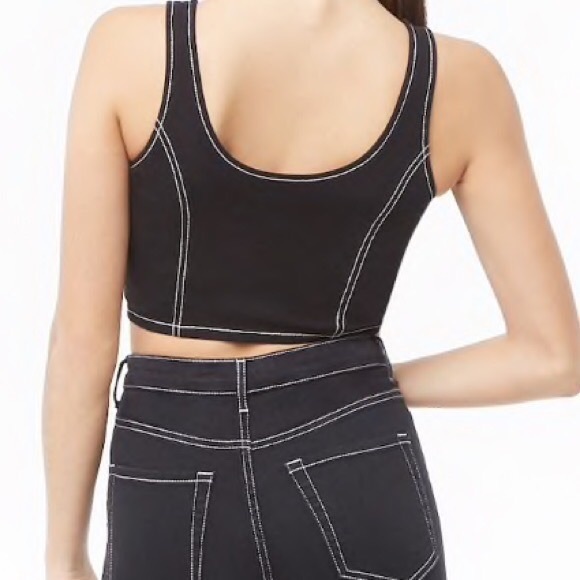 ❌F21 Topstitched Denim Zip-Front Cropped Top - Picture 4 of 12